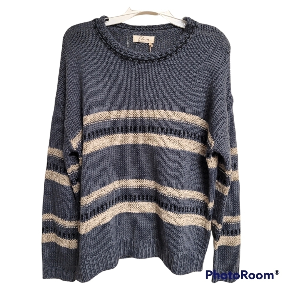 Elan Grey Oversized Relaxed Fit Crochet Knit Sweater Size Small